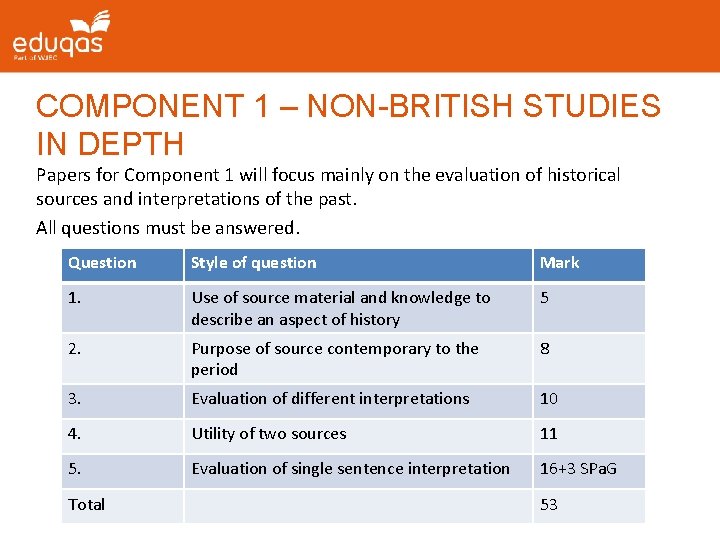COMPONENT 1 – NON-BRITISH STUDIES IN DEPTH Papers for Component 1 will focus mainly COMPONENT 1 – NON-BRITISH STUDIES IN DEPTH Papers for Component 1 will focus mainly