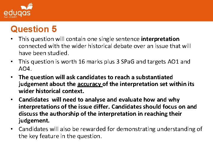 Question 5 • This question will contain one single sentence interpretation connected with the Question 5 • This question will contain one single sentence interpretation connected with the