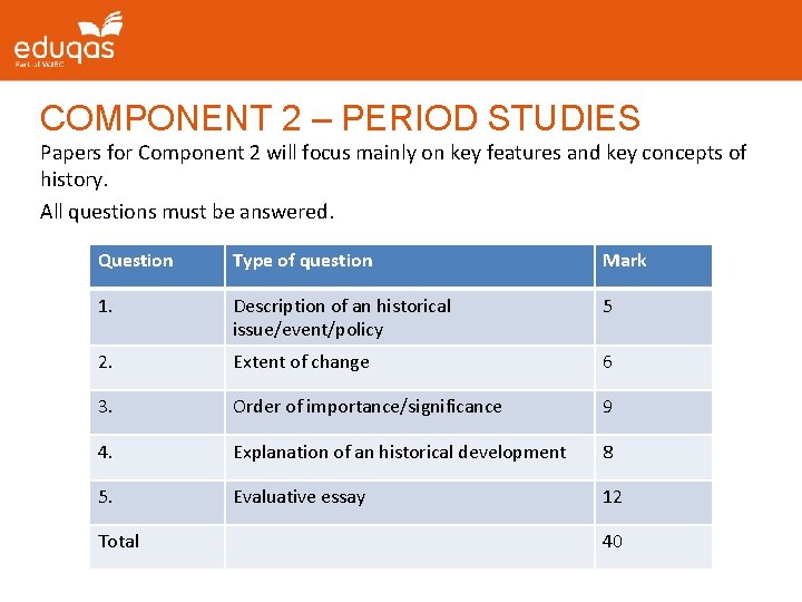 COMPONENT 2 – PERIOD STUDIES Papers for Component 2 will focus mainly on key COMPONENT 2 – PERIOD STUDIES Papers for Component 2 will focus mainly on key