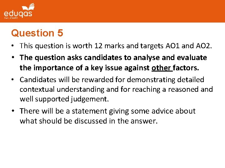 Question 5 • This question is worth 12 marks and targets AO 1 and Question 5 • This question is worth 12 marks and targets AO 1 and