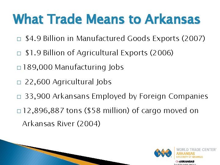 What Trade Means to Arkansas � $4. 9 Billion in Manufactured Goods Exports (2007)