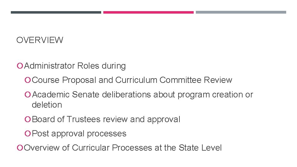 Course Administration Process ROLES AND RESPONSIBILITIES OF ADMINISTRATORS IN CURRICULAR PROCESSES