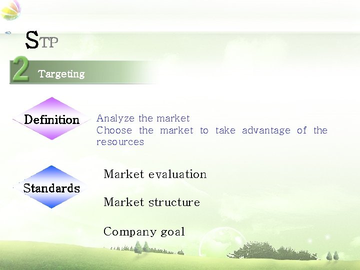 STP Targeting Definition Analyze the market Choose the market to take advantage of the