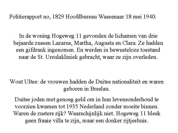 Politierapport no, 1829 Hoofdbureau Wassenaar 18 mei 1940: In de woning Hogeweg 11 gevonden