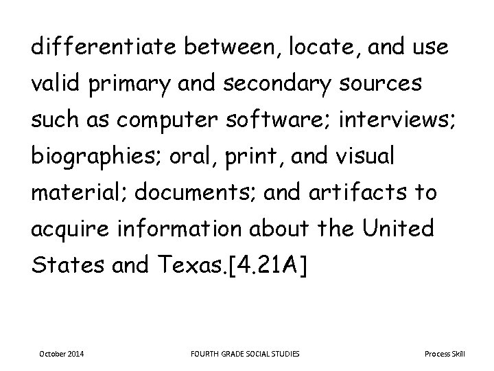 differentiate between, locate, and use valid primary and secondary sources such as computer software;