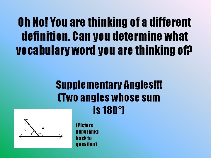 Oh No! You are thinking of a different definition. Can you determine what vocabulary
