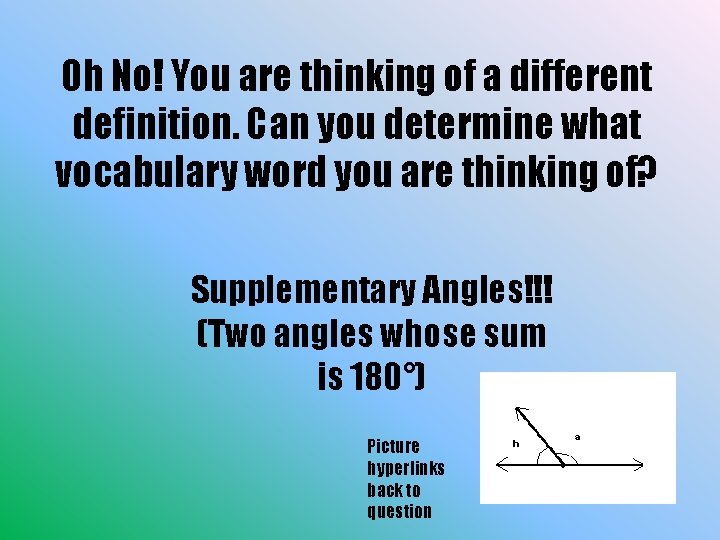 Oh No! You are thinking of a different definition. Can you determine what vocabulary