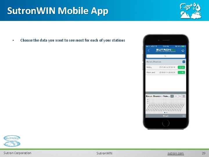 Sutron. WIN Mobile App • Choose the data you want to see most for