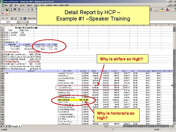 Detail Report by HCP – Example #1 –Speaker Training Why is airfare so high?