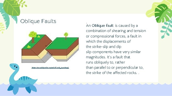 Oblique Faults https: //en. wikipedia. org/wiki/Fault_(geology) . An Oblique fault is caused by a