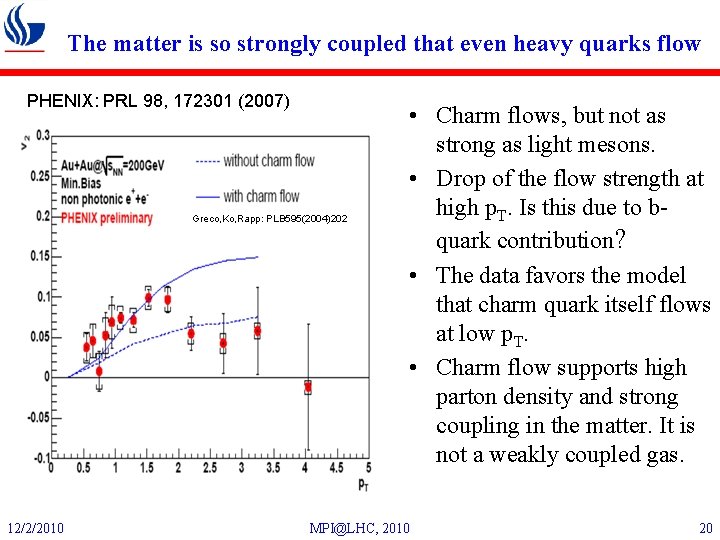 The matter is so strongly coupled that even heavy quarks flow PHENIX: PRL 98,