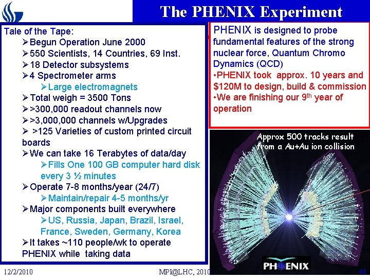 The PHENIX Experiment Tale of the Tape: ØBegun Operation June 2000 Ø 550 Scientists,