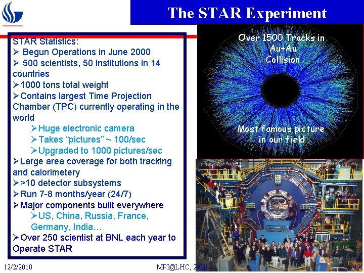 The STAR Experiment STAR Statistics: Ø Begun Operations in June 2000 Ø 500 scientists,