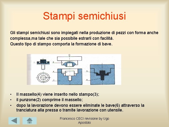 Stampi semichiusi Gli stampi semichiusi sono impiegati nella produzione di pezzi con forma anche