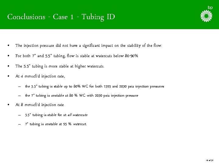 Conclusions - Case 1 - Tubing ID • The injection pressure did not have
