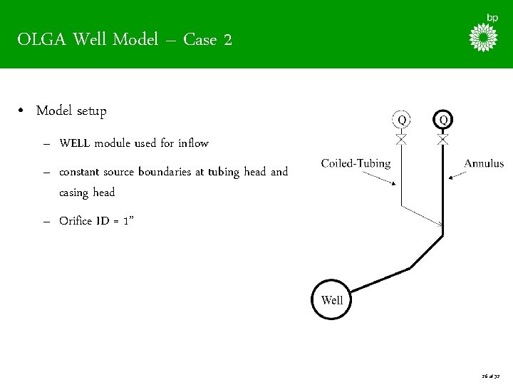 OLGA Well Model – Case 2 • Model setup – WELL module used for
