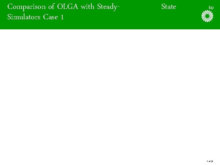 Comparison of OLGA with Steady. Simulators Case 1 State 7 of 32 