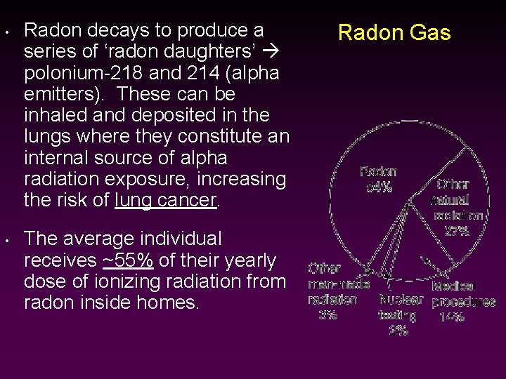  • • Radon decays to produce a series of ‘radon daughters’ polonium-218 and