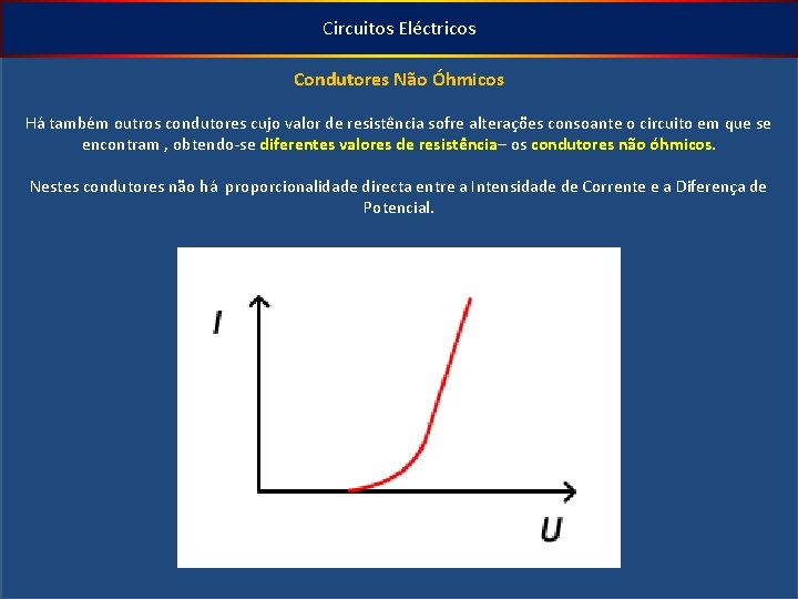 Circuitos Eléctricos Condutores Não Óhmicos Há também outros condutores cujo valor de resistência sofre