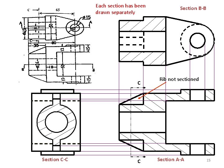 Each section has been drawn separately C Section C-C C Section B-B Rib not