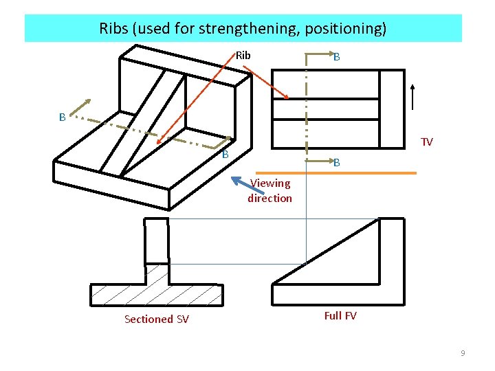 Ribs (used for strengthening, positioning) Rib B B TV B B Viewing direction Sectioned
