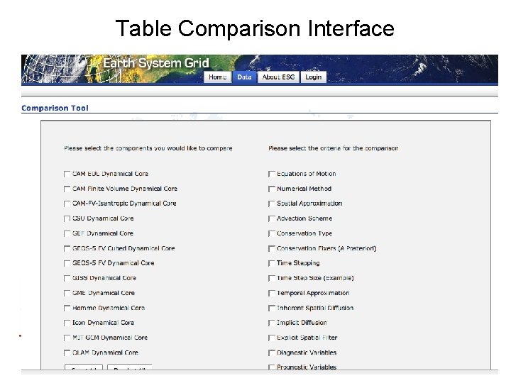 Table Comparison Interface 