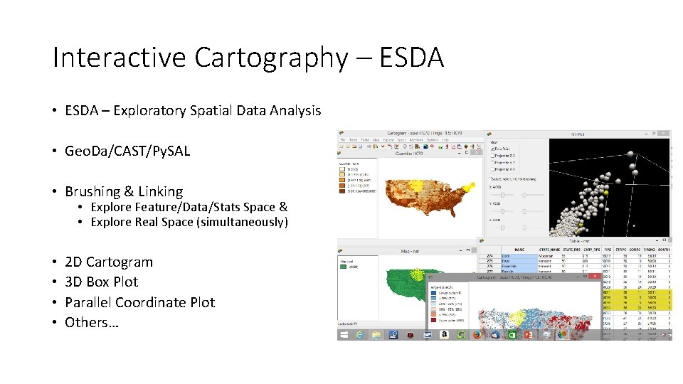 Interactive Cartography – ESDA • ESDA – Exploratory Spatial Data Analysis • Geo. Da/CAST/Py.