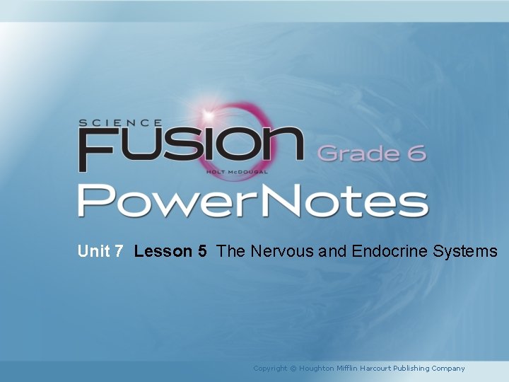 Unit 7 Lesson 5 The Nervous and Endocrine Systems Copyright © Houghton Mifflin Harcourt Unit 7 Lesson 5 The Nervous and Endocrine Systems Copyright © Houghton Mifflin Harcourt