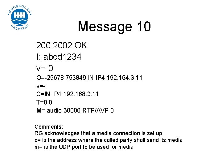 Message 10 2002 OK I: abcd 1234 v=-0 O=-25678 753849 IN IP 4 192.