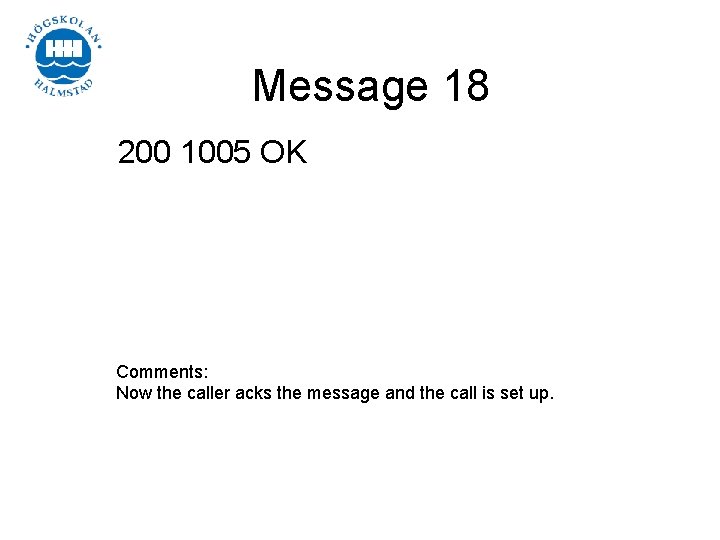 Message 18 200 1005 OK Comments: Now the caller acks the message and the