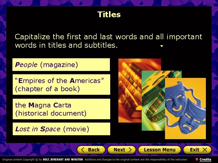Titles Capitalize the first and last words and all important words in titles and Titles Capitalize the first and last words and all important words in titles and