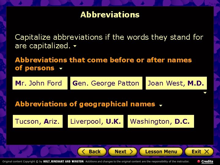 Abbreviations Capitalize abbreviations if the words they stand for are capitalized. Abbreviations that come Abbreviations Capitalize abbreviations if the words they stand for are capitalized. Abbreviations that come
