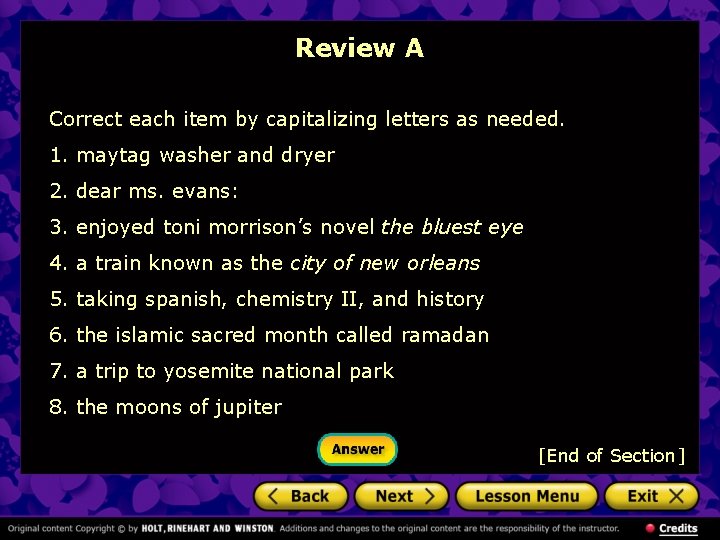 Review A Correct each item by capitalizing letters as needed. 1. maytag washer and Review A Correct each item by capitalizing letters as needed. 1. maytag washer and