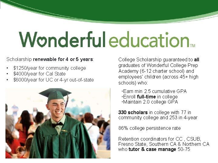 Scholarship renewable for 4 or 5 years: • • • $1250/year for community college