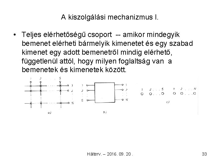 A kiszolgálási mechanizmus I. • Teljes elérhetőségű csoport -- amikor mindegyik bemenet elérheti bármelyik