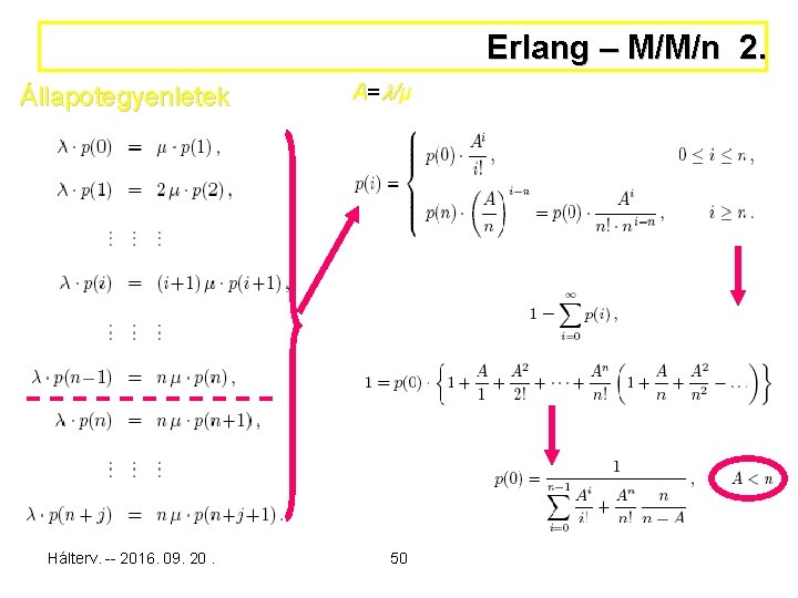 Erlang – M/M/n 2. Állapotegyenletek Hálterv. -- 2016. 09. 20. A= /μ 50 