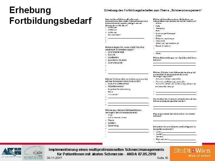 Erhebung Fortbildungsbedarf Implementierung eines multiprofessionellen Schmerzmanagements für Patient. Innen mit akuten Schmerzen - ANDA Erhebung Fortbildungsbedarf Implementierung eines multiprofessionellen Schmerzmanagements für Patient. Innen mit akuten Schmerzen - ANDA