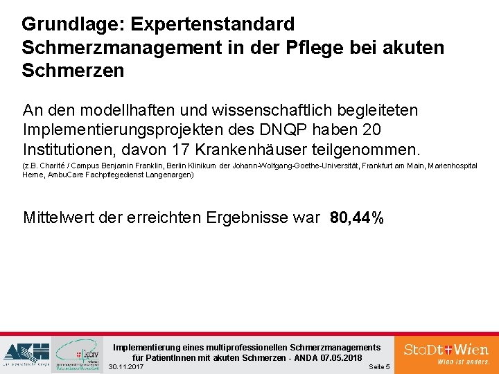 Grundlage: Expertenstandard Schmerzmanagement in der Pflege bei akuten Schmerzen An den modellhaften und wissenschaftlich Grundlage: Expertenstandard Schmerzmanagement in der Pflege bei akuten Schmerzen An den modellhaften und wissenschaftlich