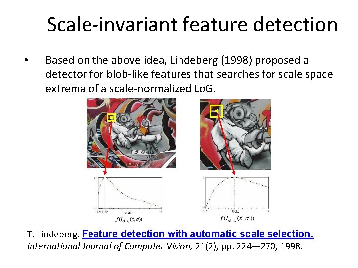 Scale-invariant feature detection • Based on the above idea, Lindeberg (1998) proposed a detector
