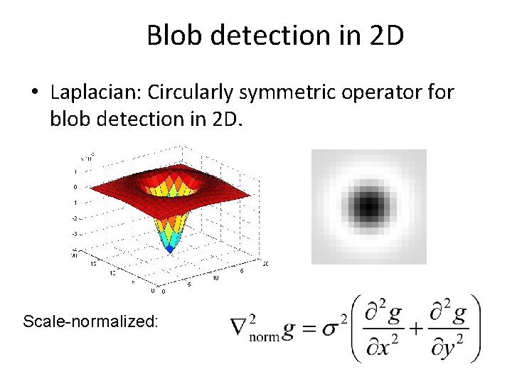 Blob detection in 2 D • Laplacian: Circularly symmetric operator for blob detection in