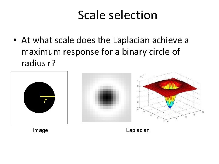 Scale selection • At what scale does the Laplacian achieve a maximum response for