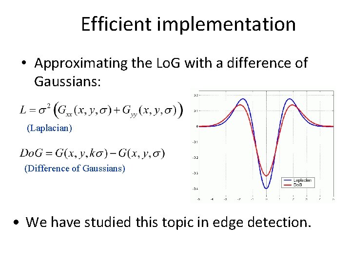 Efficient implementation • Approximating the Lo. G with a difference of Gaussians: (Laplacian) (Difference