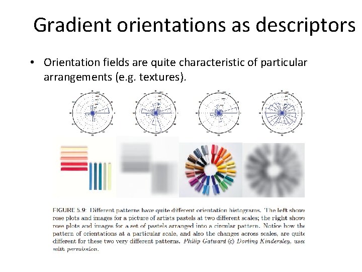 Gradient orientations as descriptors • Orientation fields are quite characteristic of particular arrangements (e.