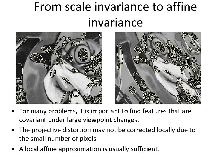 From scale invariance to affine invariance • For many problems, it is important to