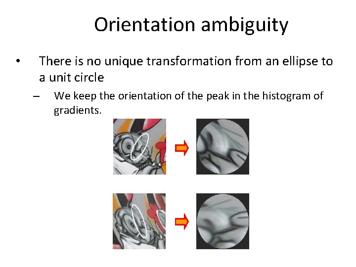 Orientation ambiguity • There is no unique transformation from an ellipse to a unit