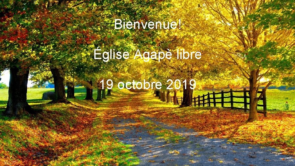 Bienvenue! Église Agapè libre 19 octobre 2019 