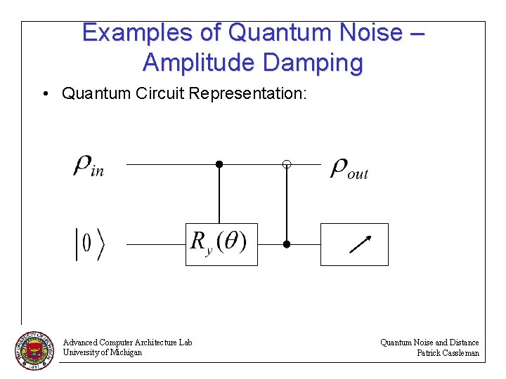 Examples of Quantum Noise – Amplitude Damping • Quantum Circuit Representation: Advanced Computer Architecture