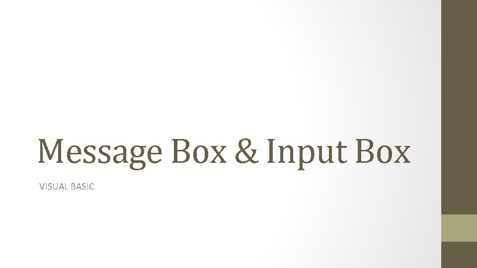 Message Box & Input Box VISUAL BASIC 