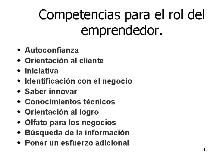 Competencias para el rol del emprendedor. w w w w w Autoconfianza Orientación al Competencias para el rol del emprendedor. w w w w w Autoconfianza Orientación al