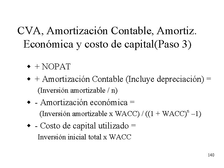 CVA, Amortización Contable, Amortiz. Económica y costo de capital(Paso 3) w + NOPAT w CVA, Amortización Contable, Amortiz. Económica y costo de capital(Paso 3) w + NOPAT w